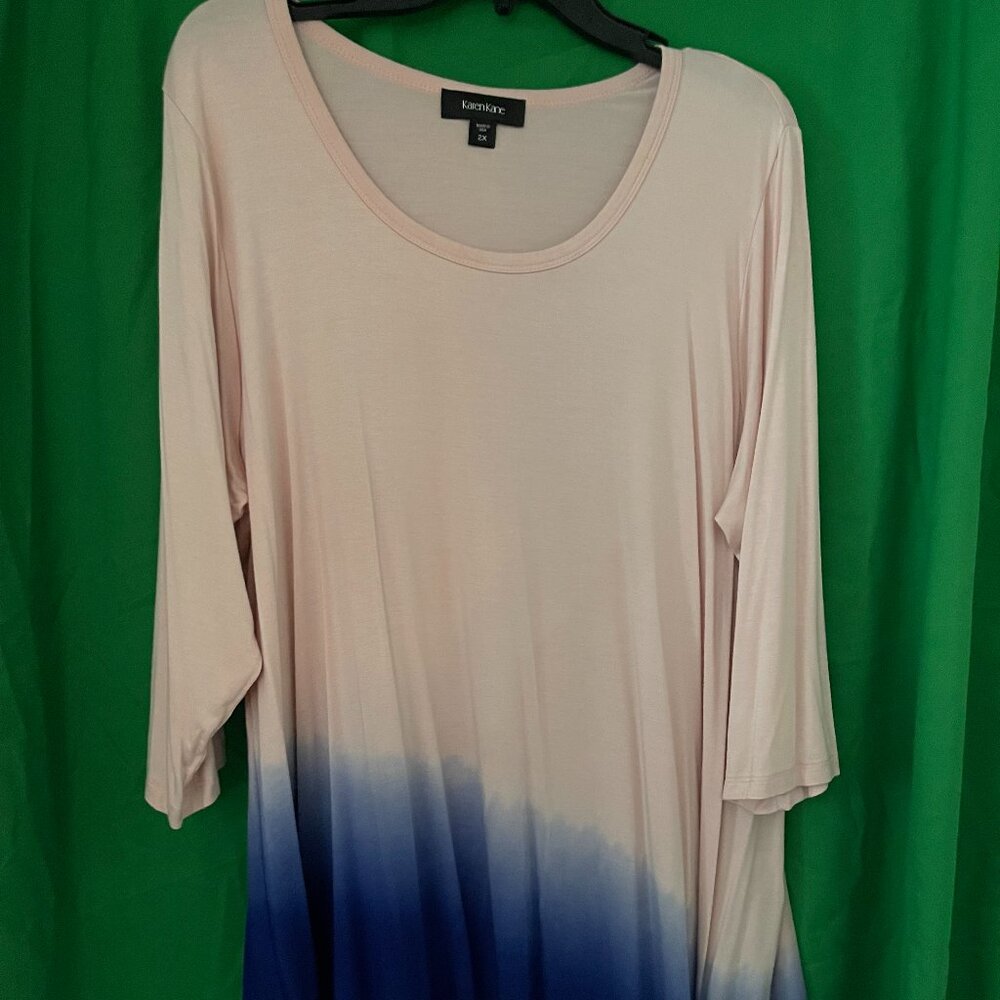 Karen Kane Ladies Fall Cream & Blue Ikat top shirt  Size 2x drape blouse